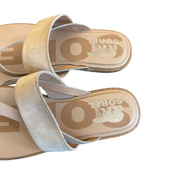 Sorel Ella II Slip-On Flip Flop Sandals Suede Leather Neutral Tan Size 8 Women's - Picture 8 of 11